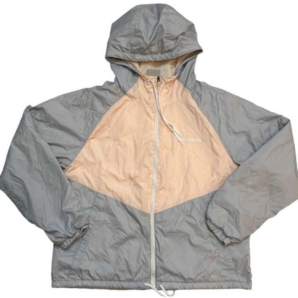 Columbia Hooded Windbreaker Fleece Lined Jacket Pink/Gray‎ Women’s Size Medium